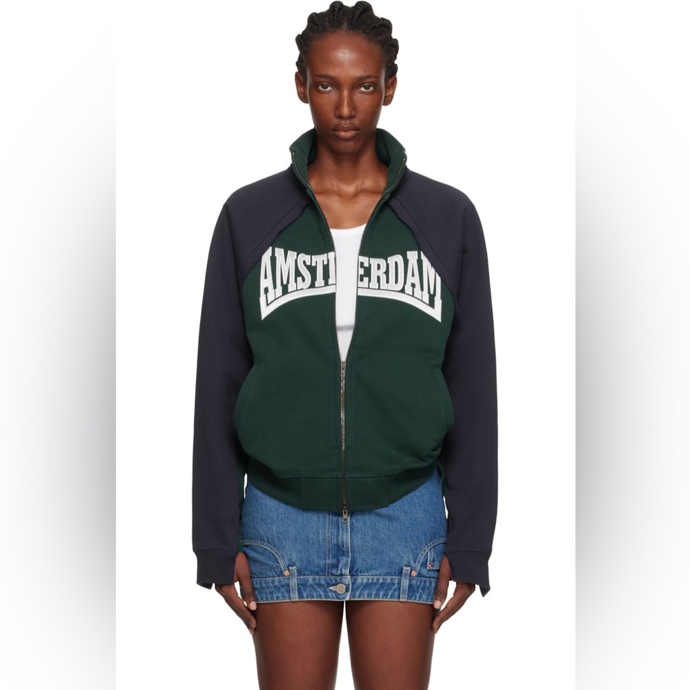 VETEMENTS
Navy & Green 'Amsterdam' Patched Zip Sweatshirt